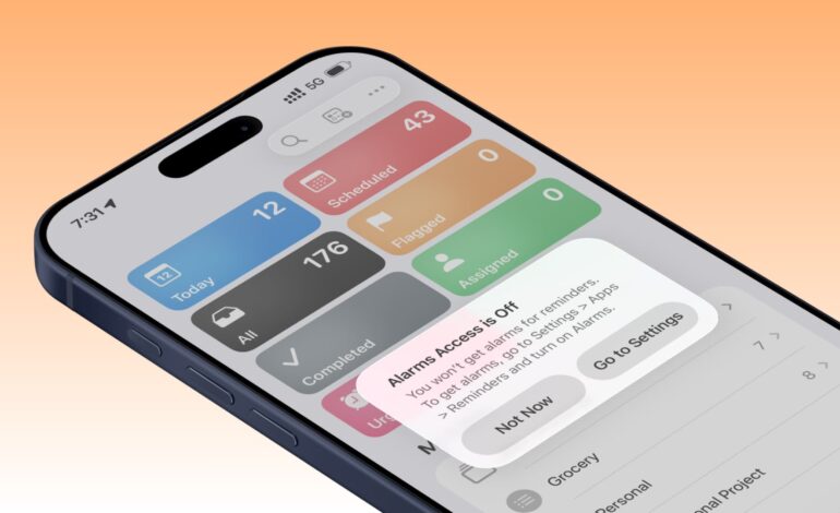Solución al molesto aviso de ‘Acceso a alarmas desactivado’ en Recordatorios de iOS 26