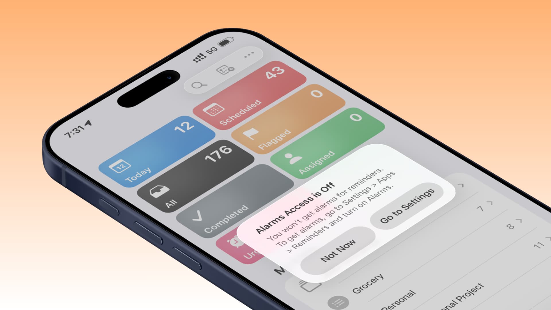 Solución al molesto aviso de ‘Acceso a alarmas desactivado’ en Recordatorios de iOS 26