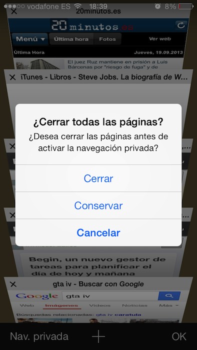 Cómo cerrar todas las Pestañas de Safari iOS 7 rápidamente