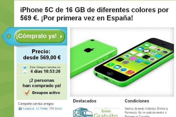 Comprar el iPhone 5C en España gracias a Groupon