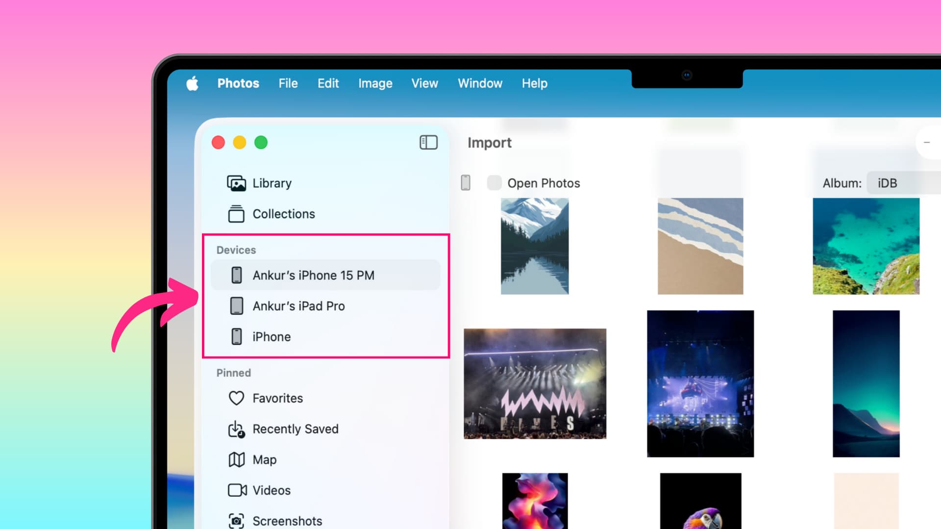 ¿Por qué mi iPhone o iPad no aparece en la app Fotos de mi Mac?